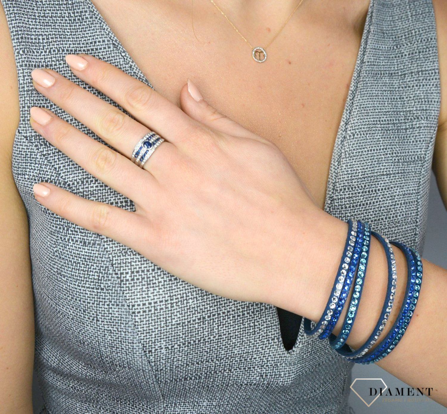 Złoty pierścionek DIAMENT 585 szafir, diamenty 51Y79WG szafir.jpg